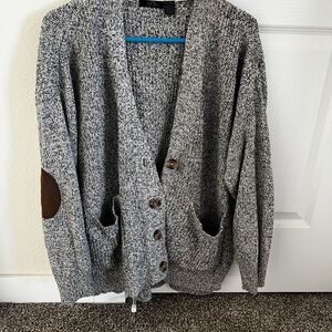 RDI Gray Cardigan with Brown Elbow Patches